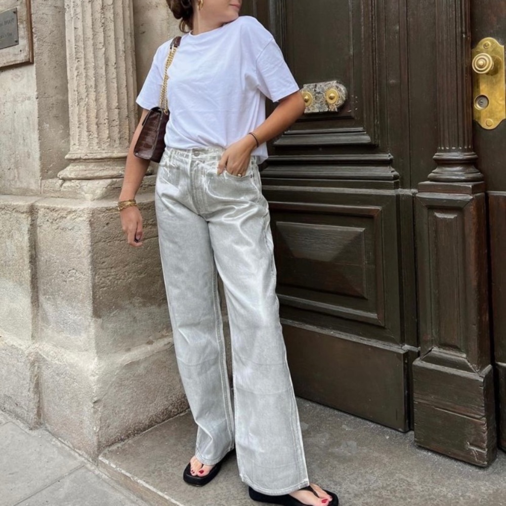 Zara silver metallic wide leg jeans - Picture 3 of 16